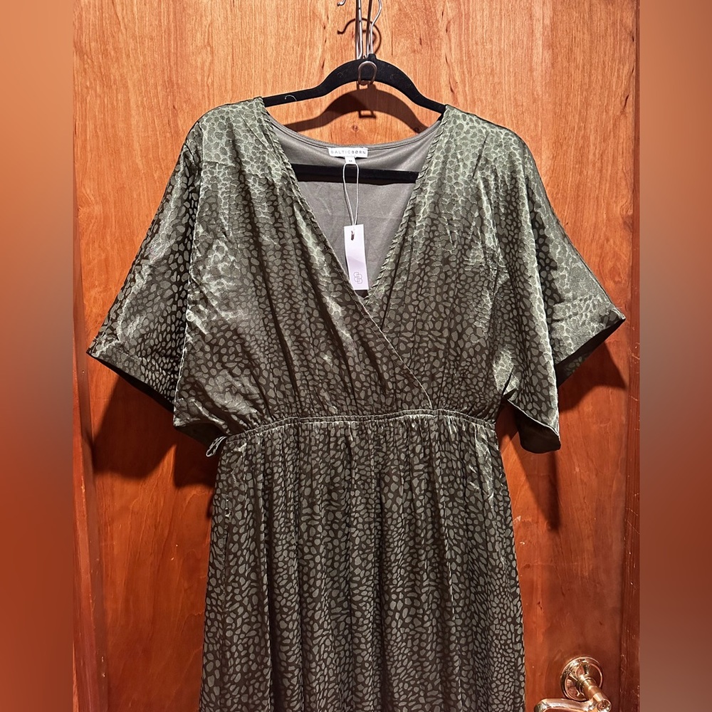 Olive Green Baltic Born Dress With Subtle Animal Print - Picture 3 of 11
